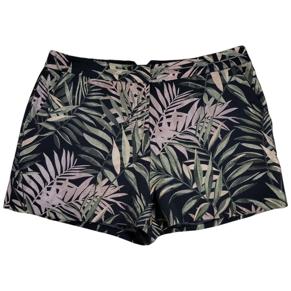 Ted Baker Shorts Womens 12‎ Black Green Tropical Palm Leaf Jacquard Zakiash Boho